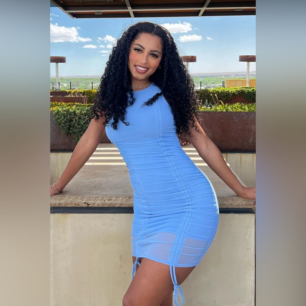 Fashion Nova - Sweet Attitude Ruched Mesh Mini Dress - Blue - Small